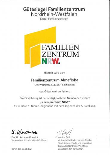 Erfolgreiche Re-Zertifizierung "Familienzentrum- NRW"
